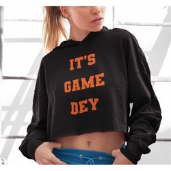 its game dey cropped hoodie, cincinnati bengals hoodie, bengals crop sweatshirt, cropped sweatshirt black, womens bengal