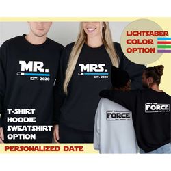 lightsaber mr and mrs family shirts, disney honeymoon 2023, couple matching, couple shirt, honeymoon couples shirts, hus