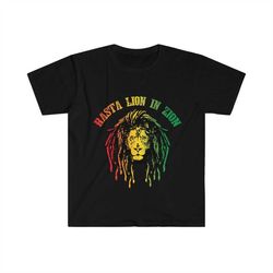 lion head printed t-shirt - black and white graphic tees - blissful reggae rasta lion in zion t-shirts - rastafarian adu