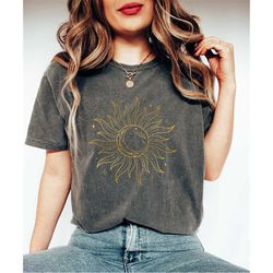 retro gold moon and sun shirt, celestial moon shirt, moon lover shirt, boho moon shirt, astronomy shirt, space lover shi