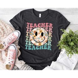 teacher shirts, smiley face teacher sweatshirt, retro teacher crewneck tee, funny teacher gift, teacher appreciation, ki