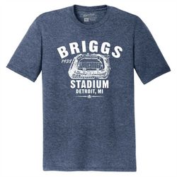 throwbackmax briggs stadium 1938 football premium tri-blend tee shirt - past home of your detroit lions - navy heather