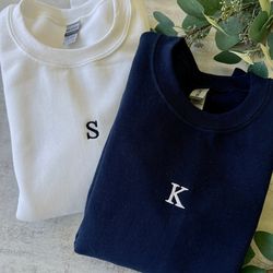 embroidered couple crewneck, matching sweatshirts, gift for her, gift for him, initial sweatshirt, anniversary gift