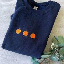 pumpkins embroidered crewneck, pumpkin hoodie, fall, blue, trendy fall sweatshirt for fall, embroidered sweatshirt, pump