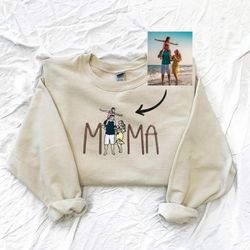 customized mama in family photo embroidered sweatshirt, gift for mothers day, family photo embroidered hoodie, gift from