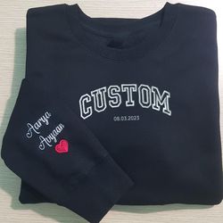 custom embroidered sweatshirt, custom shirt with kids names, heart on sleeve, gift for her, mothers day gift, fathers da