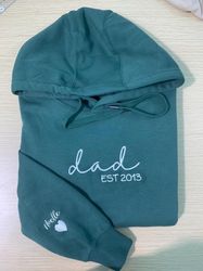 dad embroidered sweatshirt, custom kids names, heart on sleeve, gift for dad, hoodie gift for new dad, fathers day