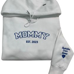 daddy, mommy embroidered sweatshirt, custom kids names, heart on sleeve, gift for dad and mom, hoodie gift for new mom a