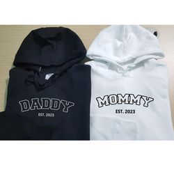 daddy, mommy embroidered sweatshirt, custom kids names, heart on sleeve, gift for dad and mom, hoodie gift for new mom a