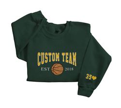 embroidered custom team basketball sweatshirt, custom number basketball  embroidered hoodie, unisex tee