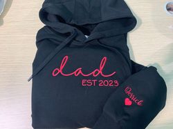 embroidered dad sweatshirt with kids names on sleeve, custom embroidery dad hoodie, new papa gift personalized