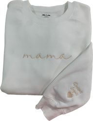 embroidered grandma sweatshirt, mama hoodie, i wear my heart on my sleeve, kids names on sleeve, custom embroidery mom h