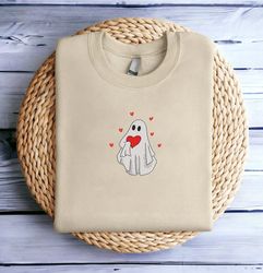 embroidered valentines ghost sweatshirt ghost valentine sweatshirt cute ghost sweater valentines gift spooky valentine c