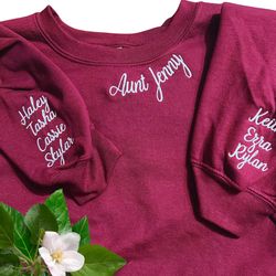 custom embroidered auntie sweatshirt with kids names, embroidered aunt sweatshirt, personalized aunt name, embroidered s