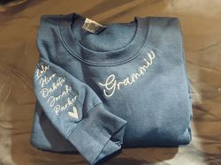 custom embroidered grammie sweatshirt with kids names on sleeve, personalized grammie embroidered sweatshirt,grandma swe