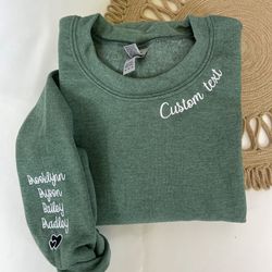 custom embroidered mama grandma gigi or any text on neckline sweatshirt, names on sleeve,personalized gift for mom mothe