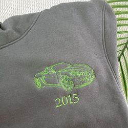 custom sweatshirt, gift for him,custom outline car embroidered hoodie, car photo embroidered outline, car photo hoodie e