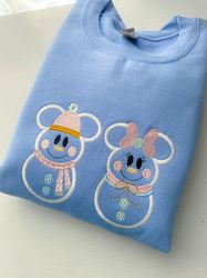 mickey and minnie snowman embroidered sweatshirt  disney christmas embroidered shirt  disney christmas embroidered sweat