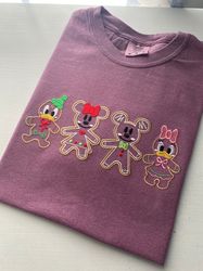 mickey minnie donald daisy gingerbread cookie embroidered shirt  disney christmas embroidered sweatshirt