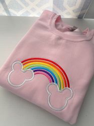 mickey rainbow embroidered sweatshirt  disney embroidered crewneck  disney t-shirt