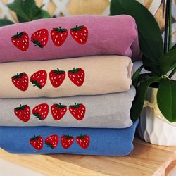 comfort colors strawberry tshirt, embroidered fruit sweatshirt, cute strawberries hoodie, gift for fruit lovers