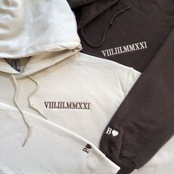 custom anniversary day sweatshirt, embroidered matching hoodie for couples, roman numeral shirt, one year anniversary gi