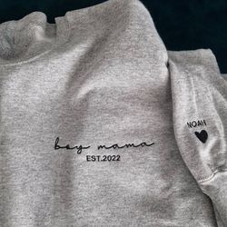 custom boy mama sweatshirt with kids names on sleeve, embroidered mom hoodie, minimalist momma sweater, christmas gift f