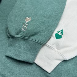 custom embroidered initial heart sweatshirt, initial on sleeve, matching couple, valentines day gift