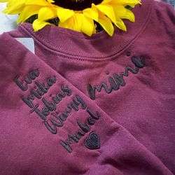 custom embroidered mimi sweatshirt with grandkids name, grandma hoodie, nanaa neckline sweatshirt, christmas gifts for m