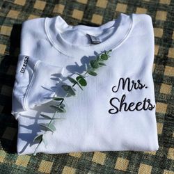 custom mrs sweatshirt with embroidered date on sleeve, mrs last name shirt, future mrs hoodie, wife shirt, christmas gif