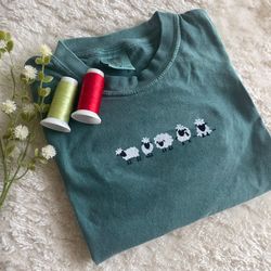 embroidered sheep comfort colors t-shirt, cute sheep sweatshirt, animal hoodie, christmas gift for sheep lovers