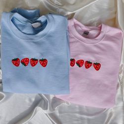 embroidered strawberry tshirt, fruit sweatshirt, cute strawberries hoodie, gift for fruit lovers