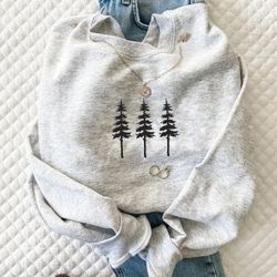 pine tree embroidered sweatshirt, trees nature hoodie, christmas crewneck, fall shirt