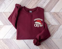 christmas crew embroidered sweatshirt, family matching sweatshirt, cute winter sweater, christmas gift, santa hat pullov