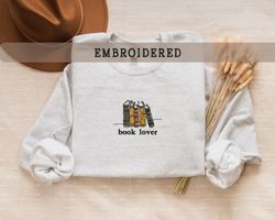 embroidered book lover sweatshirt, bookworm sweatshirt, booktrovert crewneck, bookish shirts, cute book lover gift, ,emb