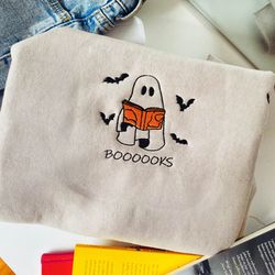 embroidered booooks sweatshirt, librarian sweatshirt, halloween book sweatshirt, ghost reading crewneck, book lovers hal
