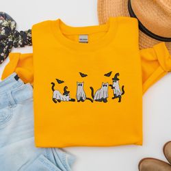 embroidered cats ghost sweatshirt, fall sweatshirt, ghost crewneck, cat lovers halloween sweatshirt, spooky season, gift