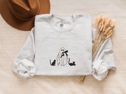 embroidered cats ghost sweatshirt, fall sweatshirt, ghost crewneck, cat lovers halloween sweatshirt, spooky season, gift