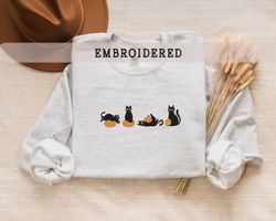 embroidered cats sweatshirt, fall sweatshirt, ghost crewneck, cat lovers halloween sweatshirt, spooky season, gift for h