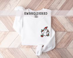 embroidered christmas ghost sweatshirt, ghost with present, funny embroidered crewneck, embroidery xmas pullover, winter