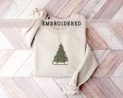 embroidered christmas tree sweatshirt, holiday sweatshirt, winter sweater, merry christmas santa gift sweatshirt, christ