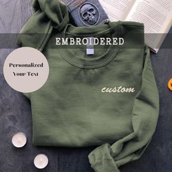 embroidered custom sweatshirt, personalized sweatshirt, minimalist crewneck, your own text monogram, engagement gift, pe