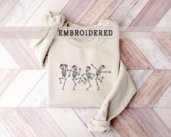 embroidered dancing skeleton sweatshirt, merry christmas ,xmas crewneck, christmas crewneck, funny gift for christmas, e