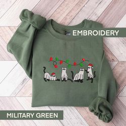 embroidered funny christmas cat sweatshirt, cat lover gift, cute cat sweater, christmas ghost cat sweatshirt, embroidere