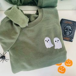 embroidered ghost sweatshirt, embroidered sweatshirt , spooky season sweatshir, halloween crewneck, cute halloween ghost