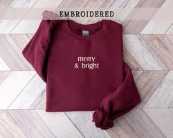 embroidered merry and bright sweatshirt, christmas gift women, merry christmas sweatshirt, , be merry xmas sweater, wint