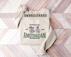 embroidered netherlands crewneck, gift for her, amsterdam sweater, embroidered sweatshirt, oversized sweatshirt, locatio