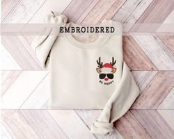 embroidered reindeer sweatshirt, xmas gift, be merry sweatshirt, funny christmas sweater, christmas characters, family h