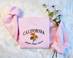 california state embroidered sweatshirt  golden poppy flower embroidered hoodie  california flower sweater  flower crew