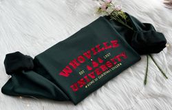 christmas whoville university embroidered sweatshirt, christmas embroidered hoodie, embroidered christmas jumper, crew n